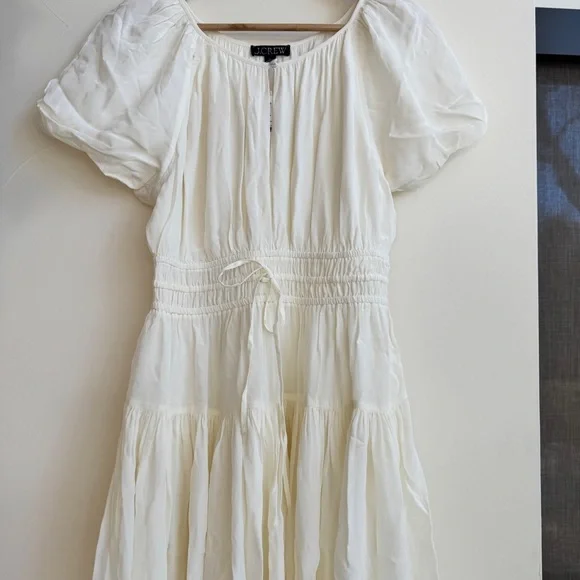 J Crew Ivory Elena Puff Sleeve Dress in Crepe de Chine Womens Size XXS Midi - Picture 4 of 12